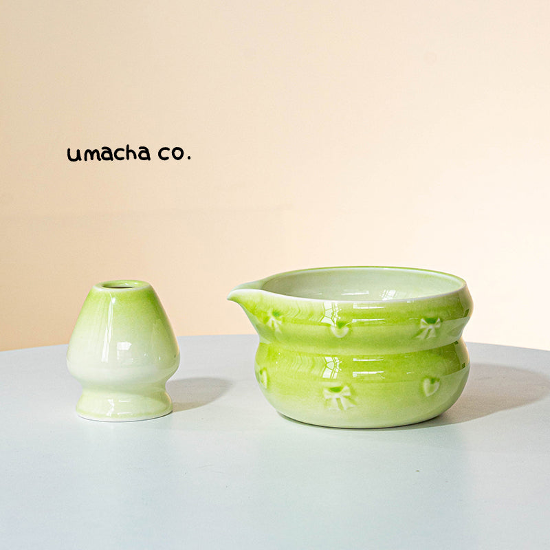 Umacha Co. Ceramic Bowl and Whisk Stand,Tea Set Gift Box Set
