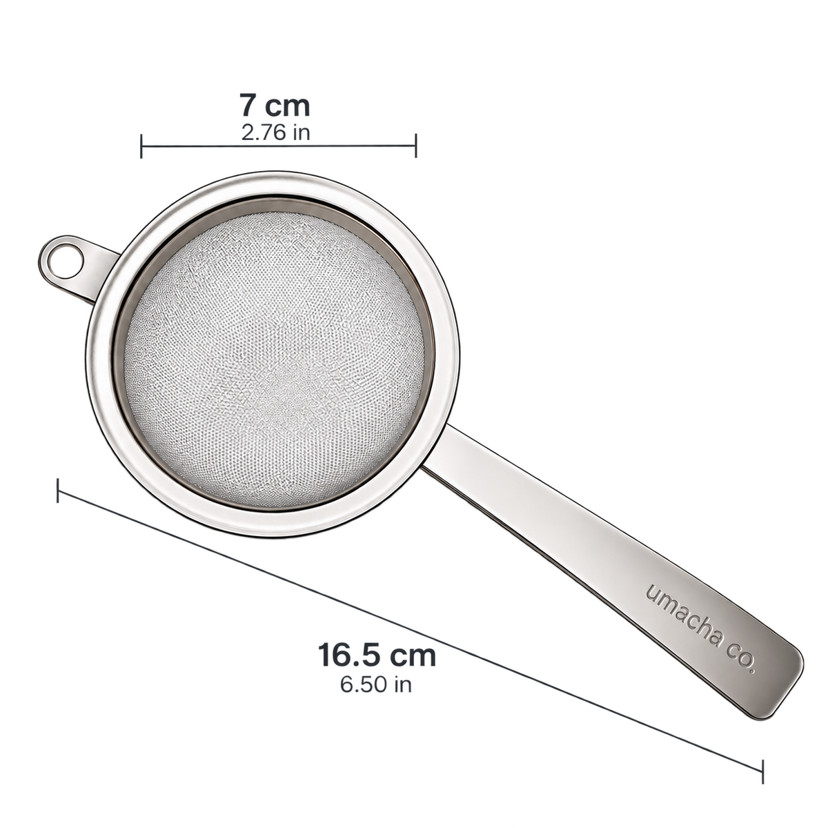 Matcha sifter dimensions with 6.5 inch length and 2.8 inch fine mesh screen
