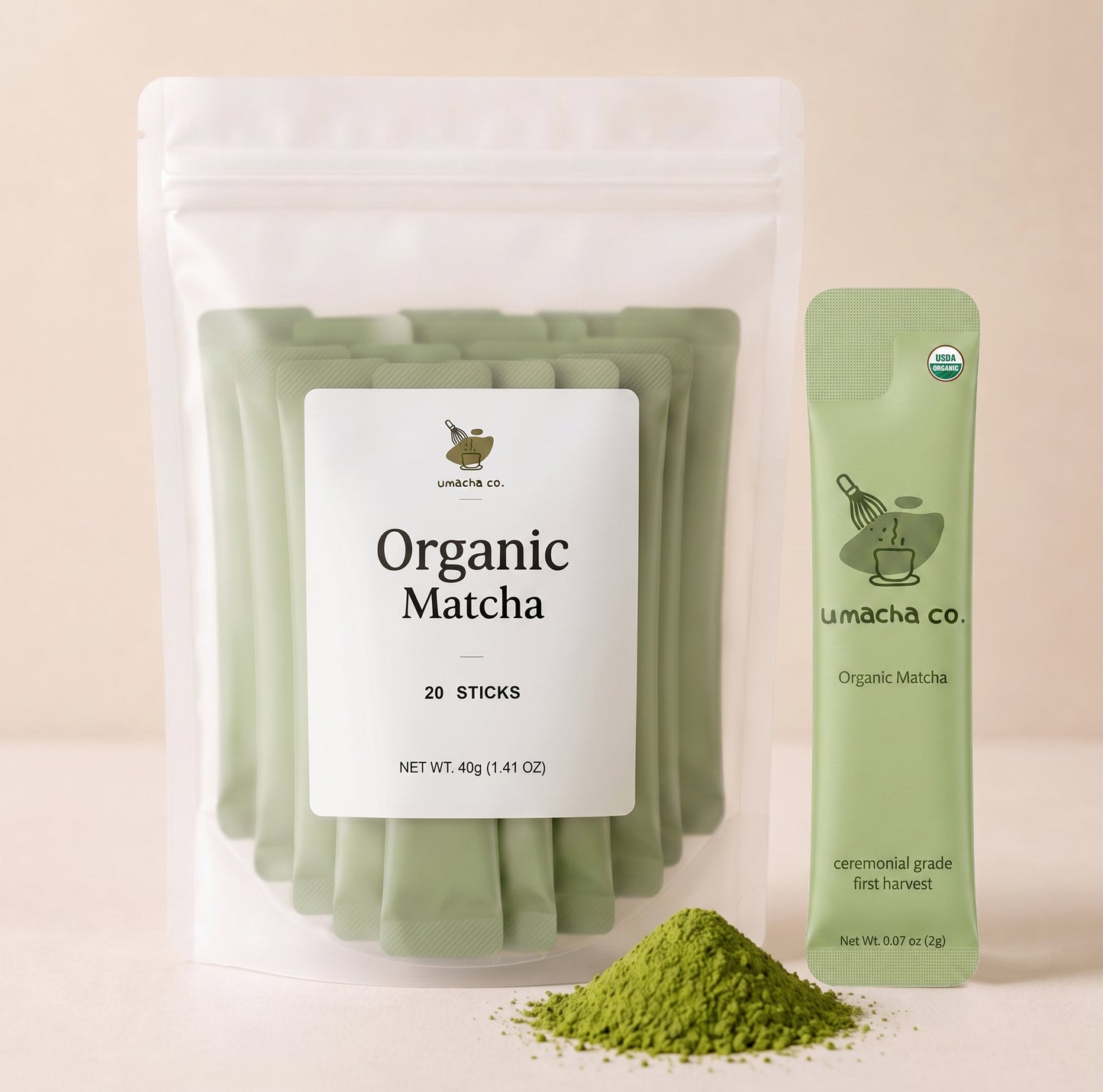 Umacha Co. Organic matcha sticks 20 single-serve sticks (40g) ceremonial grade first harvest
