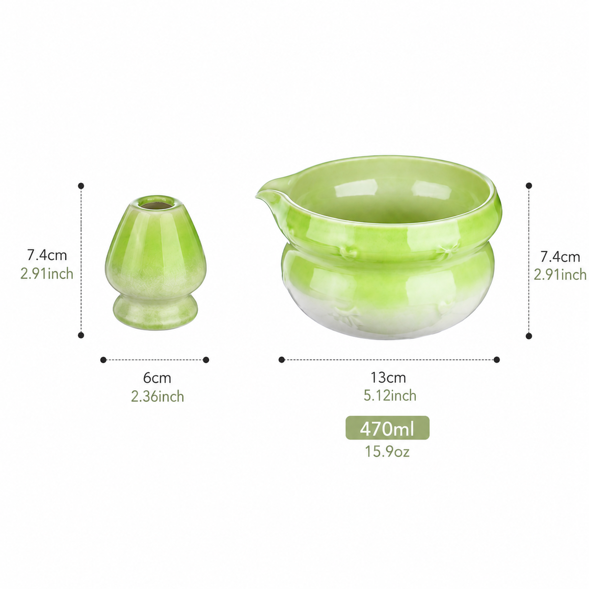 Umacha Co. Ceramic Matcha Bowl & Whisk Holder Set - Pastel Green